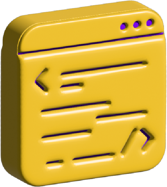 3D icon of a yellow code editor window